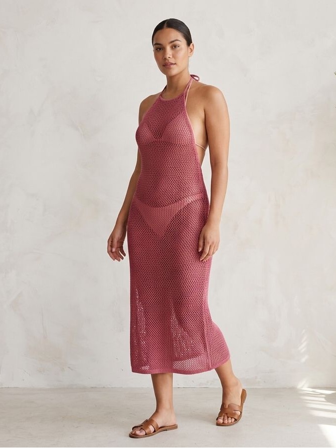 Cult Gaia Rose Pink Crochet Halter Dress